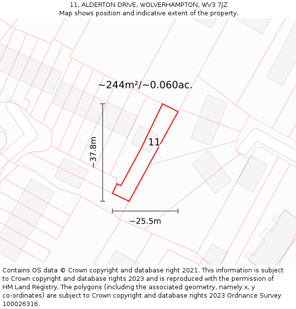 11, ALDERTON DRIVE, WOLVERHAMPTON, WV3 7JZ: Plot and title map