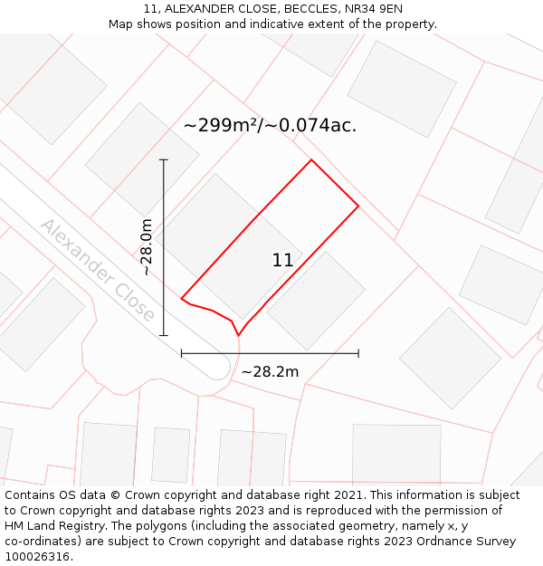 11, ALEXANDER CLOSE, BECCLES, NR34 9EN: Plot and title map