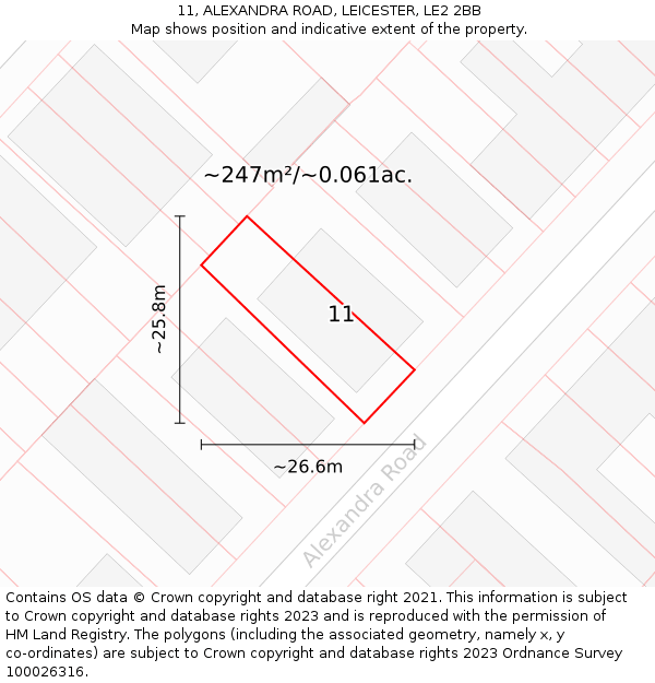 11, ALEXANDRA ROAD, LEICESTER, LE2 2BB: Plot and title map