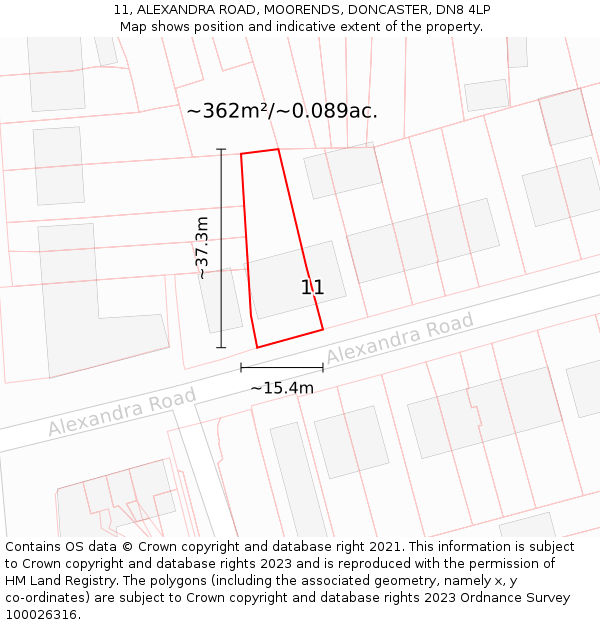 11, ALEXANDRA ROAD, MOORENDS, DONCASTER, DN8 4LP: Plot and title map