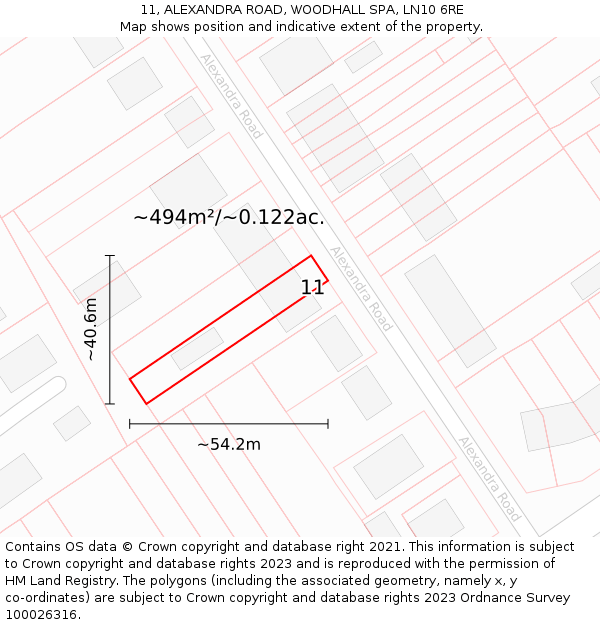 11, ALEXANDRA ROAD, WOODHALL SPA, LN10 6RE: Plot and title map