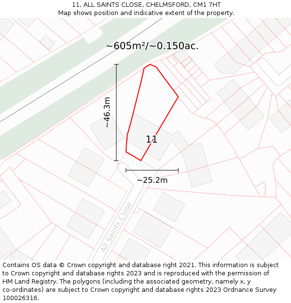 11, ALL SAINTS CLOSE, CHELMSFORD, CM1 7HT: Plot and title map