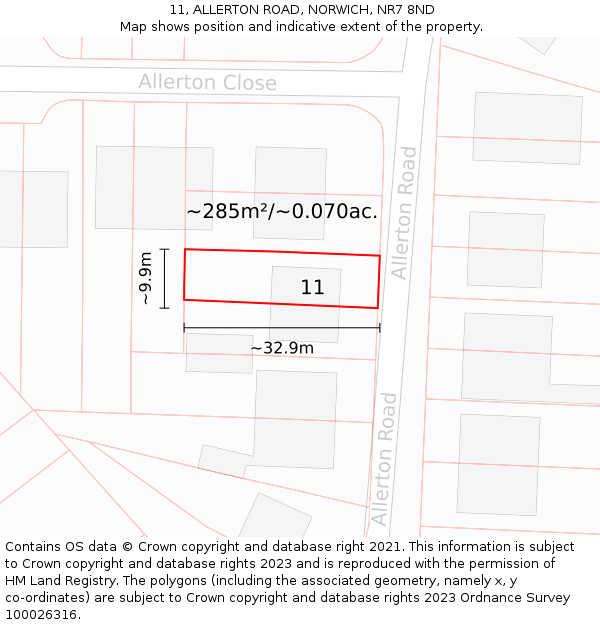 11, ALLERTON ROAD, NORWICH, NR7 8ND: Plot and title map