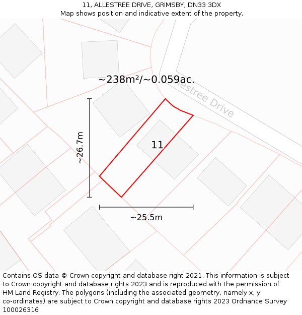 11, ALLESTREE DRIVE, GRIMSBY, DN33 3DX: Plot and title map