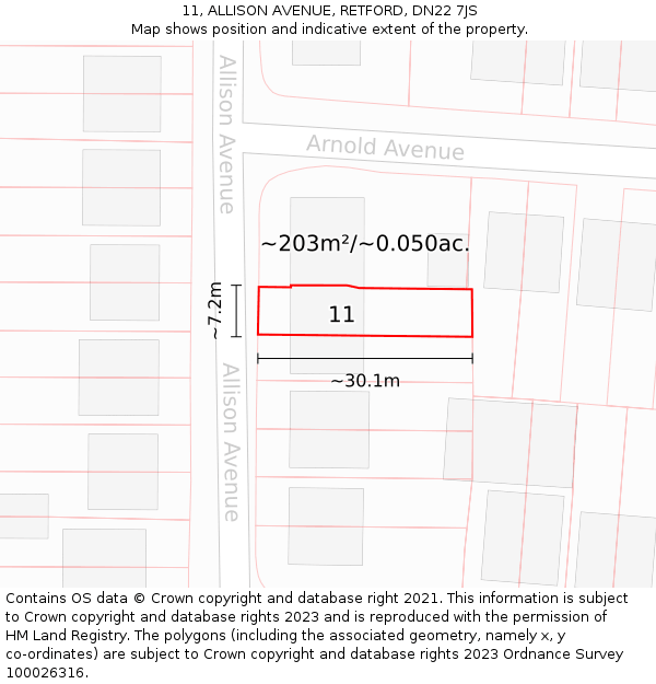 11, ALLISON AVENUE, RETFORD, DN22 7JS: Plot and title map