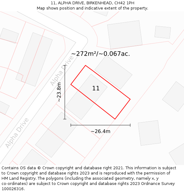 11, ALPHA DRIVE, BIRKENHEAD, CH42 1PH: Plot and title map
