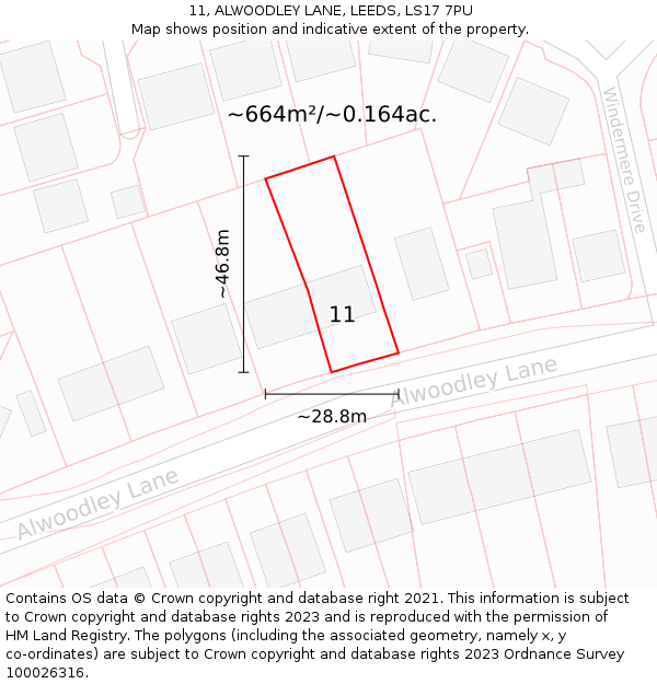 11, ALWOODLEY LANE, LEEDS, LS17 7PU: Plot and title map