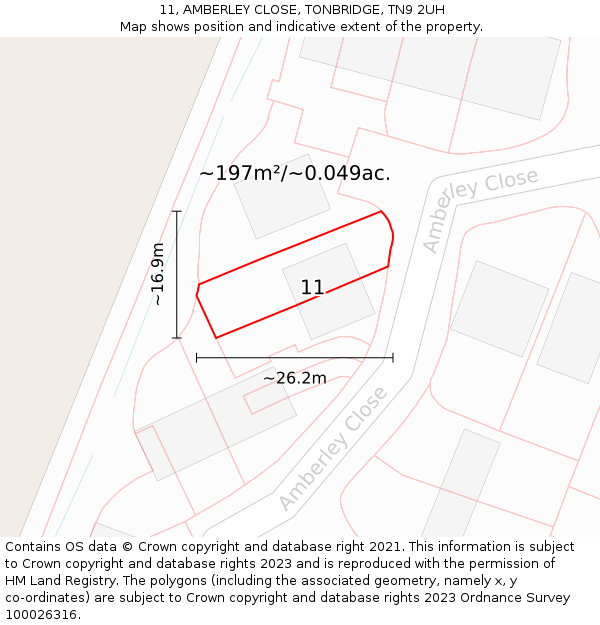 11, AMBERLEY CLOSE, TONBRIDGE, TN9 2UH: Plot and title map