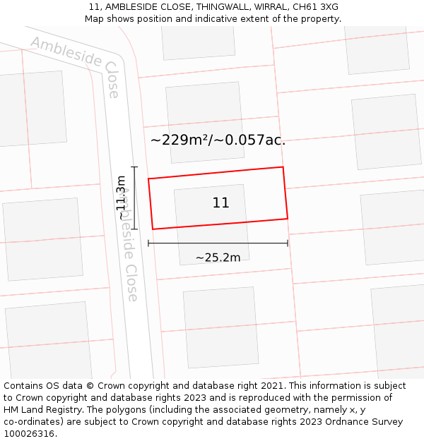 11, AMBLESIDE CLOSE, THINGWALL, WIRRAL, CH61 3XG: Plot and title map