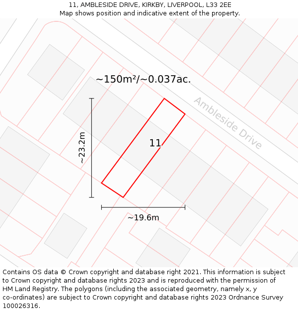 11, AMBLESIDE DRIVE, KIRKBY, LIVERPOOL, L33 2EE: Plot and title map