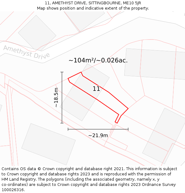 11, AMETHYST DRIVE, SITTINGBOURNE, ME10 5JR: Plot and title map