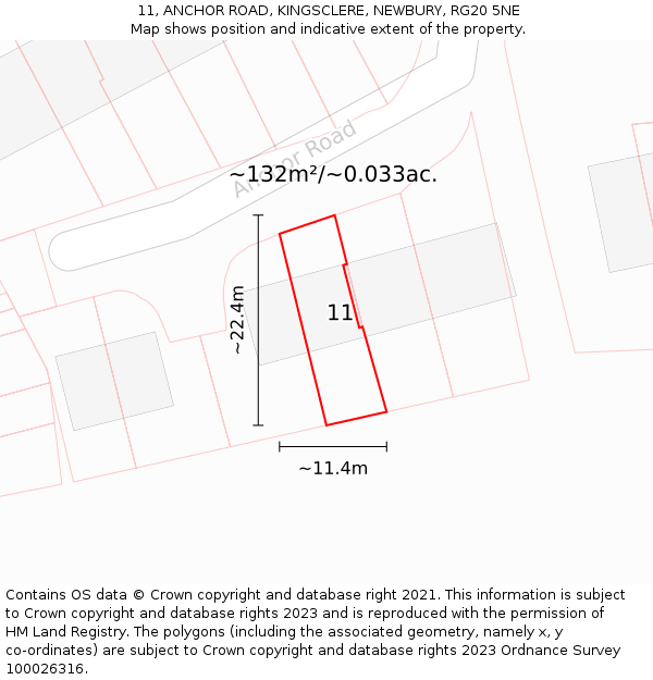 11, ANCHOR ROAD, KINGSCLERE, NEWBURY, RG20 5NE: Plot and title map