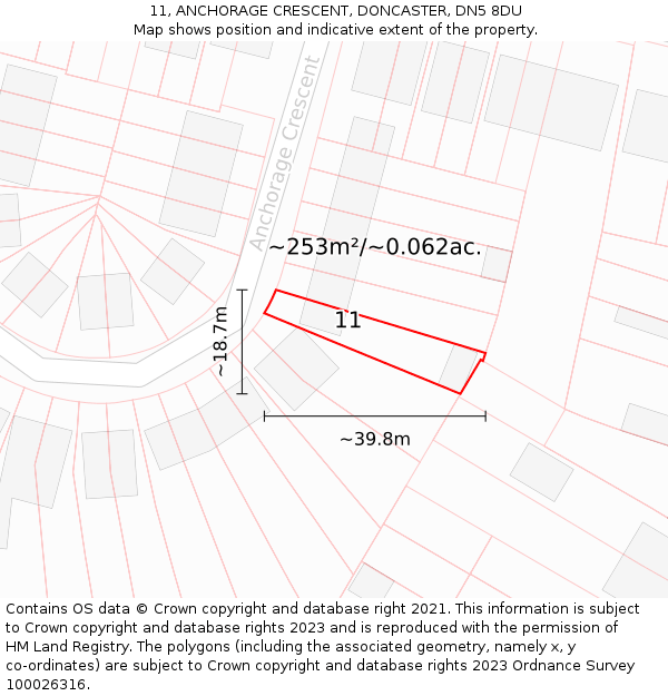 11, ANCHORAGE CRESCENT, DONCASTER, DN5 8DU: Plot and title map