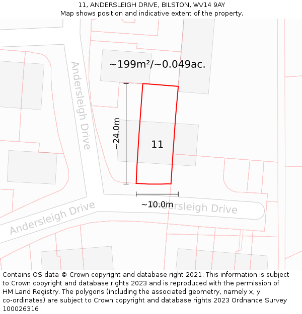 11, ANDERSLEIGH DRIVE, BILSTON, WV14 9AY: Plot and title map