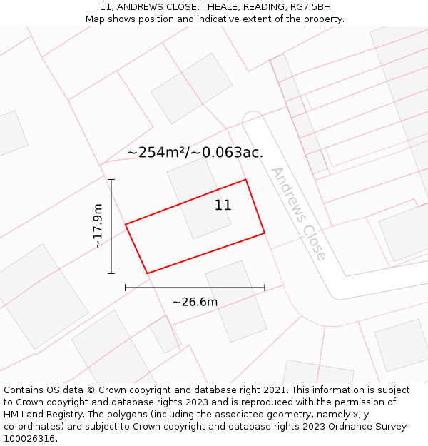 11, ANDREWS CLOSE, THEALE, READING, RG7 5BH: Plot and title map