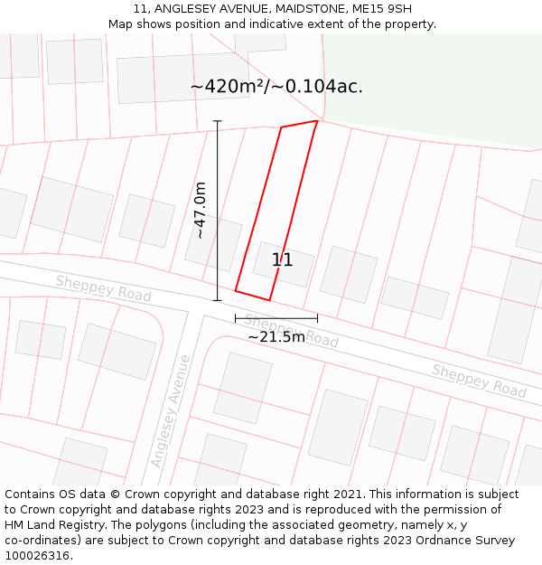 11, ANGLESEY AVENUE, MAIDSTONE, ME15 9SH: Plot and title map