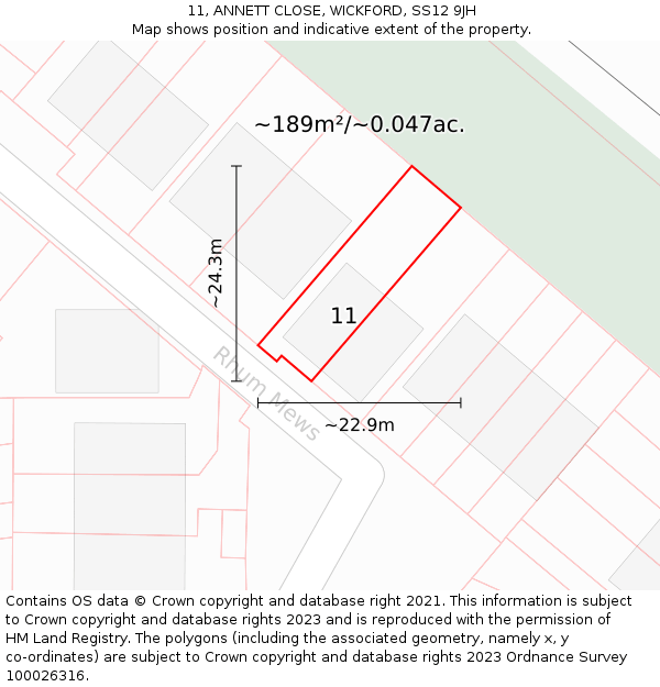 11, ANNETT CLOSE, WICKFORD, SS12 9JH: Plot and title map