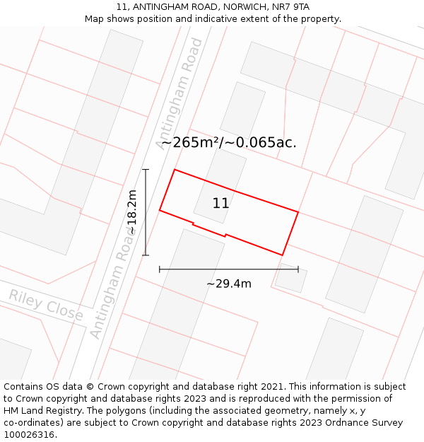 11, ANTINGHAM ROAD, NORWICH, NR7 9TA: Plot and title map