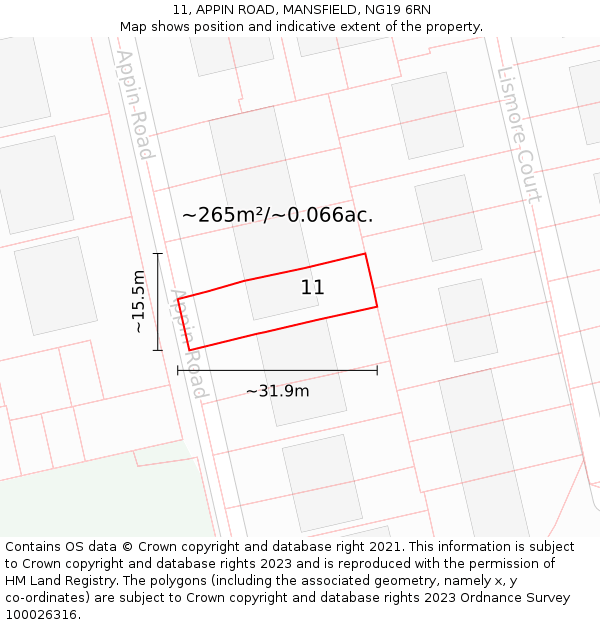 11, APPIN ROAD, MANSFIELD, NG19 6RN: Plot and title map