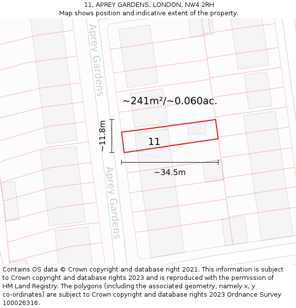 11, APREY GARDENS, LONDON, NW4 2RH: Plot and title map