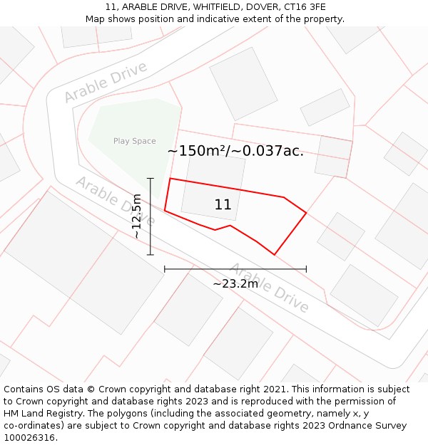 11, ARABLE DRIVE, WHITFIELD, DOVER, CT16 3FE: Plot and title map