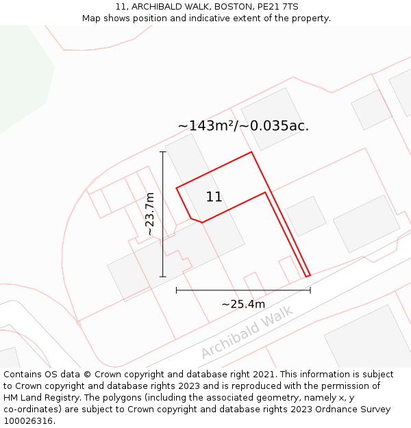 11, ARCHIBALD WALK, BOSTON, PE21 7TS: Plot and title map
