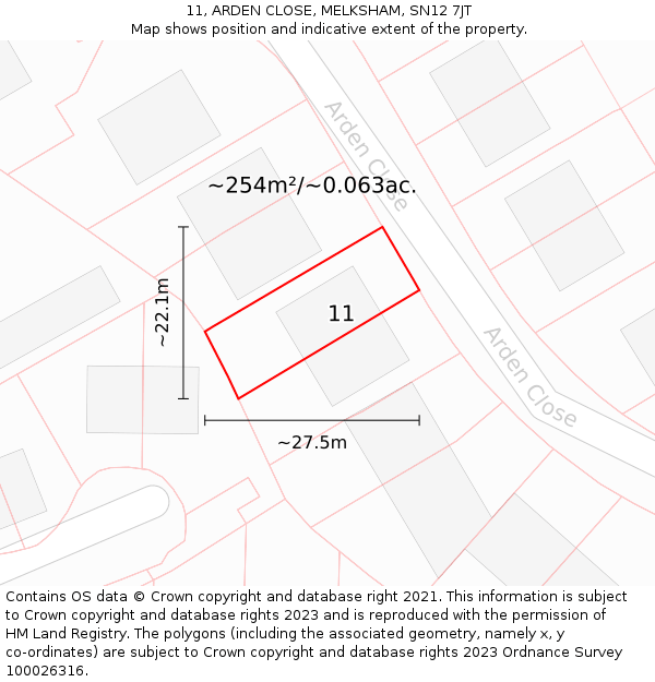 11, ARDEN CLOSE, MELKSHAM, SN12 7JT: Plot and title map