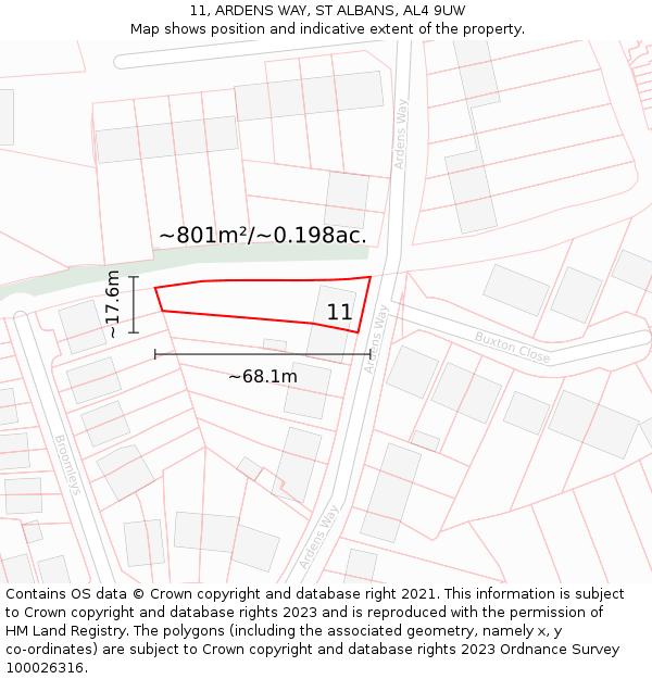 11, ARDENS WAY, ST ALBANS, AL4 9UW: Plot and title map