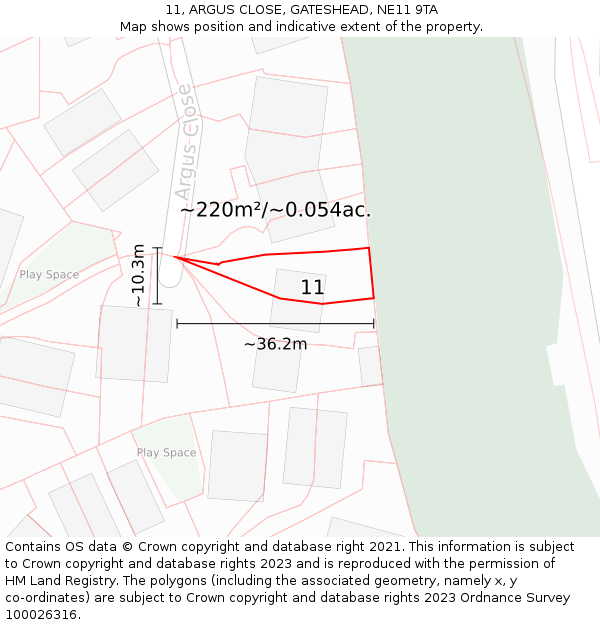 11, ARGUS CLOSE, GATESHEAD, NE11 9TA: Plot and title map