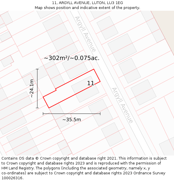 11, ARGYLL AVENUE, LUTON, LU3 1EG: Plot and title map