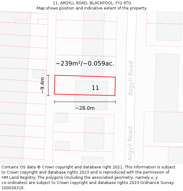 11, ARGYLL ROAD, BLACKPOOL, FY2 9TG: Plot and title map