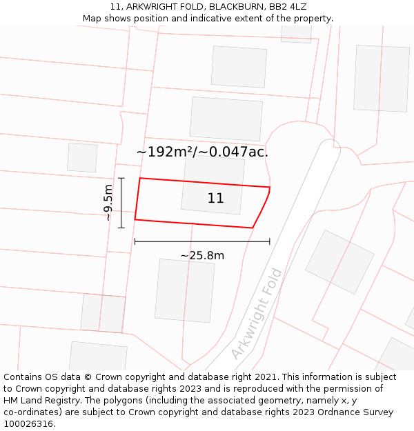 11, ARKWRIGHT FOLD, BLACKBURN, BB2 4LZ: Plot and title map