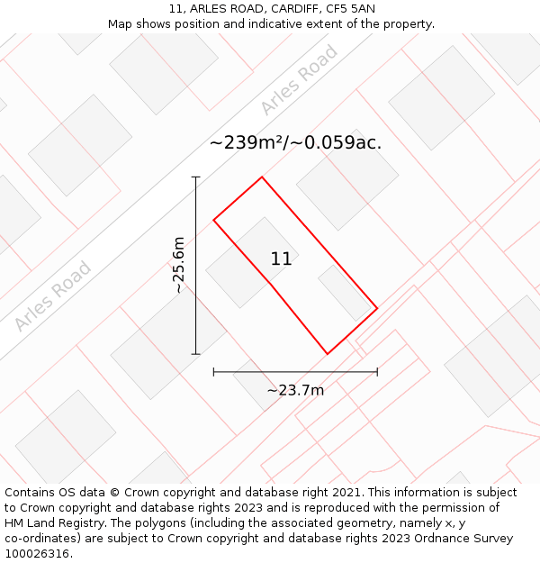 11, ARLES ROAD, CARDIFF, CF5 5AN: Plot and title map