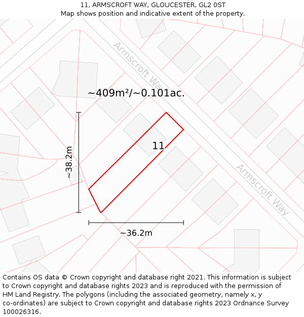 11, ARMSCROFT WAY, GLOUCESTER, GL2 0ST: Plot and title map