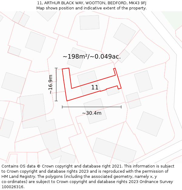 11, ARTHUR BLACK WAY, WOOTTON, BEDFORD, MK43 9FJ: Plot and title map