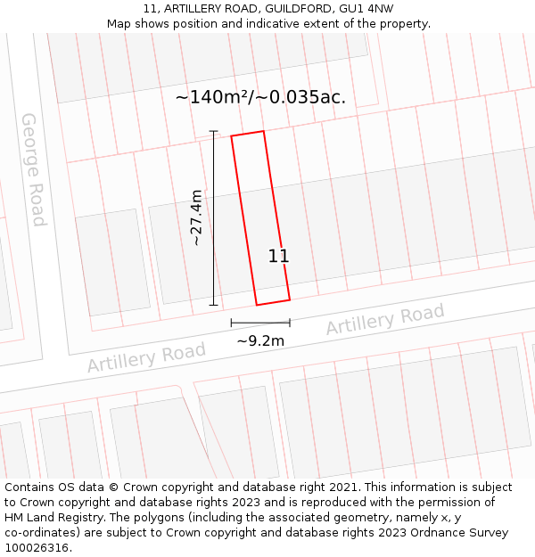 11, ARTILLERY ROAD, GUILDFORD, GU1 4NW: Plot and title map