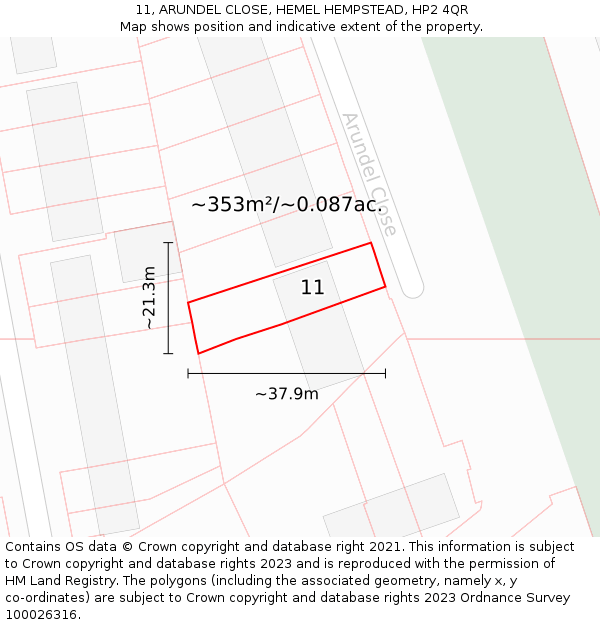 11, ARUNDEL CLOSE, HEMEL HEMPSTEAD, HP2 4QR: Plot and title map