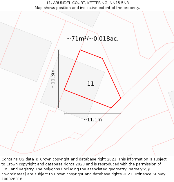 11, ARUNDEL COURT, KETTERING, NN15 5NR: Plot and title map