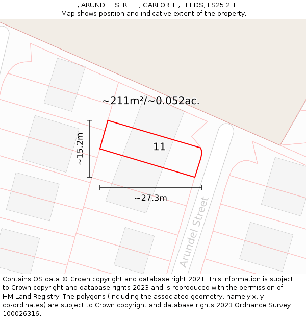 11, ARUNDEL STREET, GARFORTH, LEEDS, LS25 2LH: Plot and title map