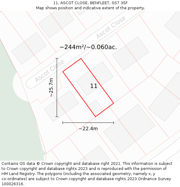 11, ASCOT CLOSE, BENFLEET, SS7 3SF: Plot and title map