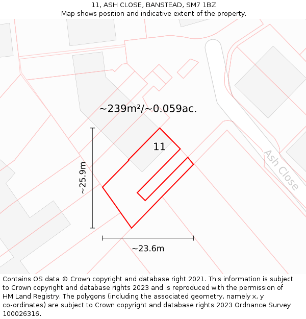 11, ASH CLOSE, BANSTEAD, SM7 1BZ: Plot and title map