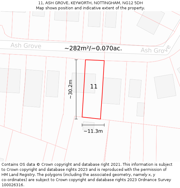 11, ASH GROVE, KEYWORTH, NOTTINGHAM, NG12 5DH: Plot and title map