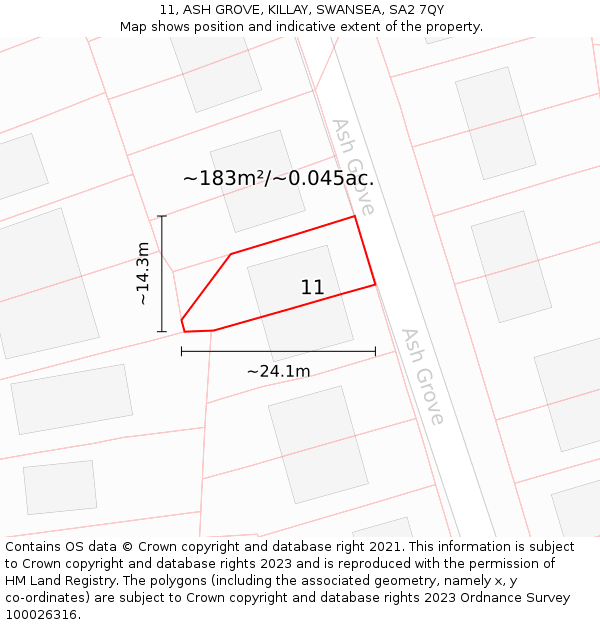 11, ASH GROVE, KILLAY, SWANSEA, SA2 7QY: Plot and title map