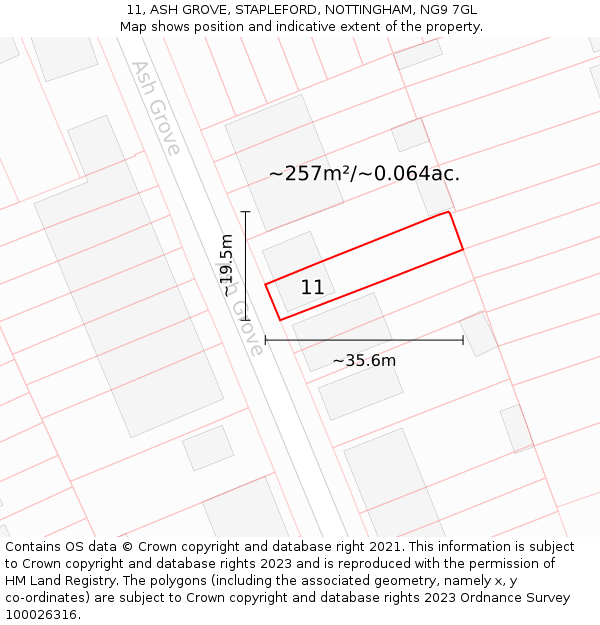 11, ASH GROVE, STAPLEFORD, NOTTINGHAM, NG9 7GL: Plot and title map