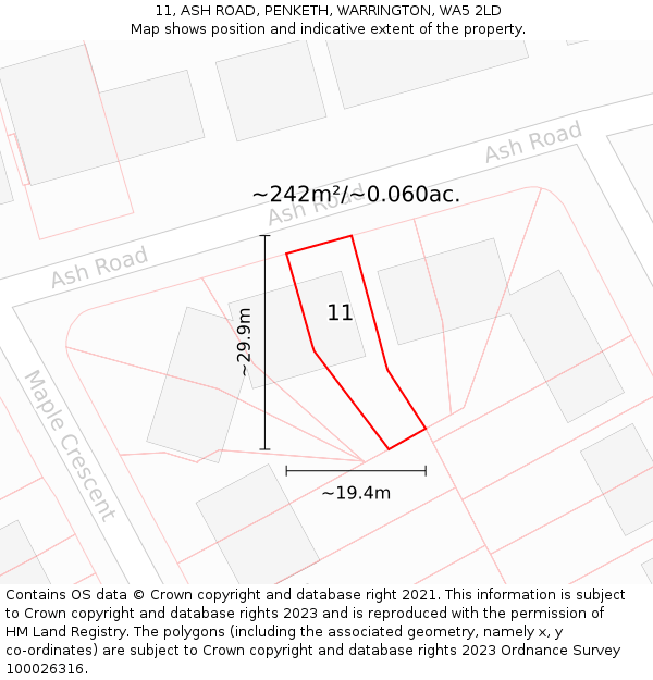 11, ASH ROAD, PENKETH, WARRINGTON, WA5 2LD: Plot and title map