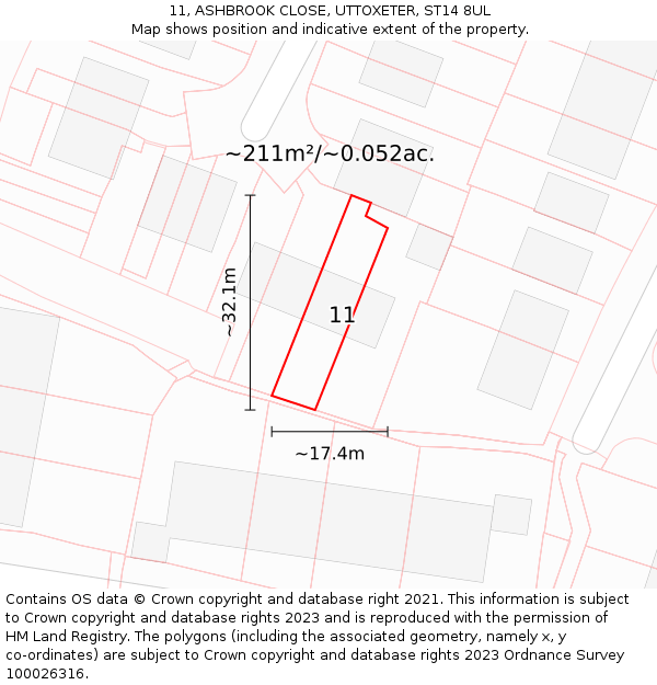 11, ASHBROOK CLOSE, UTTOXETER, ST14 8UL: Plot and title map