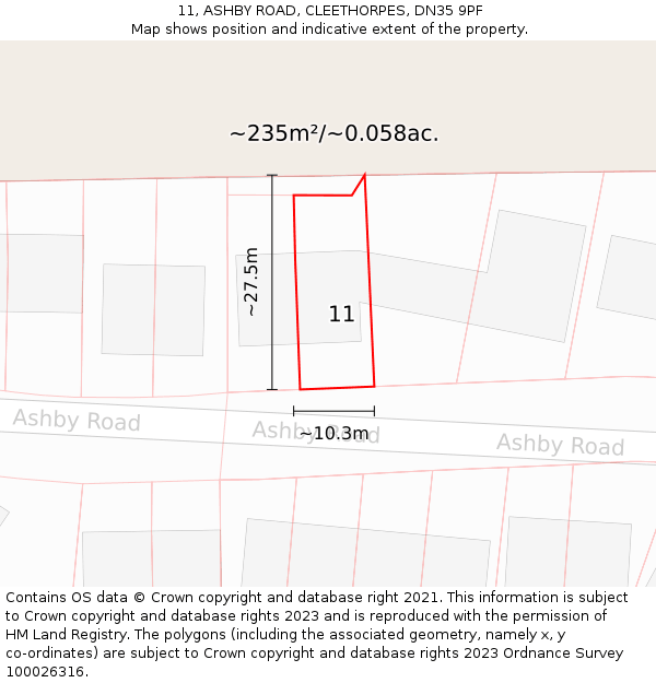 11, ASHBY ROAD, CLEETHORPES, DN35 9PF: Plot and title map
