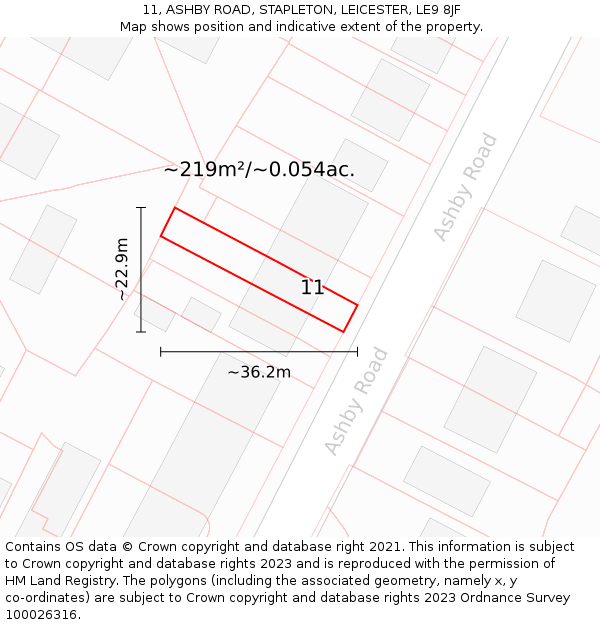 11, ASHBY ROAD, STAPLETON, LEICESTER, LE9 8JF: Plot and title map
