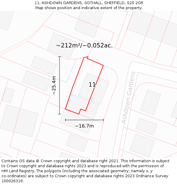 11, ASHDOWN GARDENS, SOTHALL, SHEFFIELD, S20 2GR: Plot and title map
