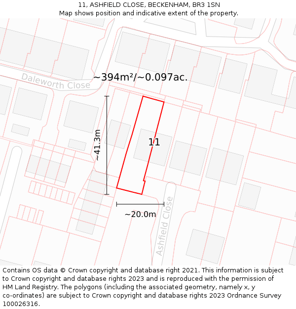 11, ASHFIELD CLOSE, BECKENHAM, BR3 1SN: Plot and title map